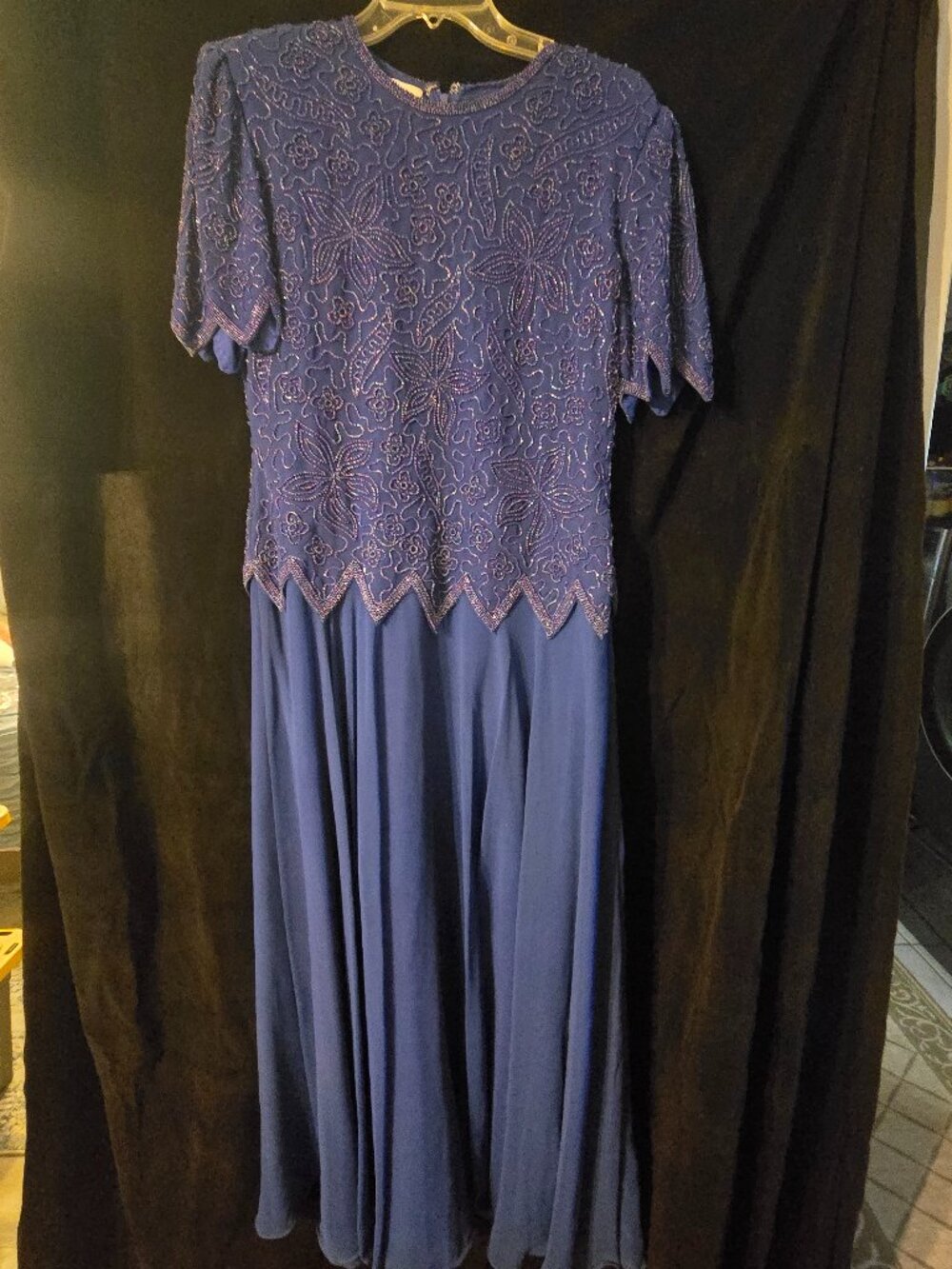 Brilliante By J.A. Sequin Evening Dress Cocktail Gown, Blue Small